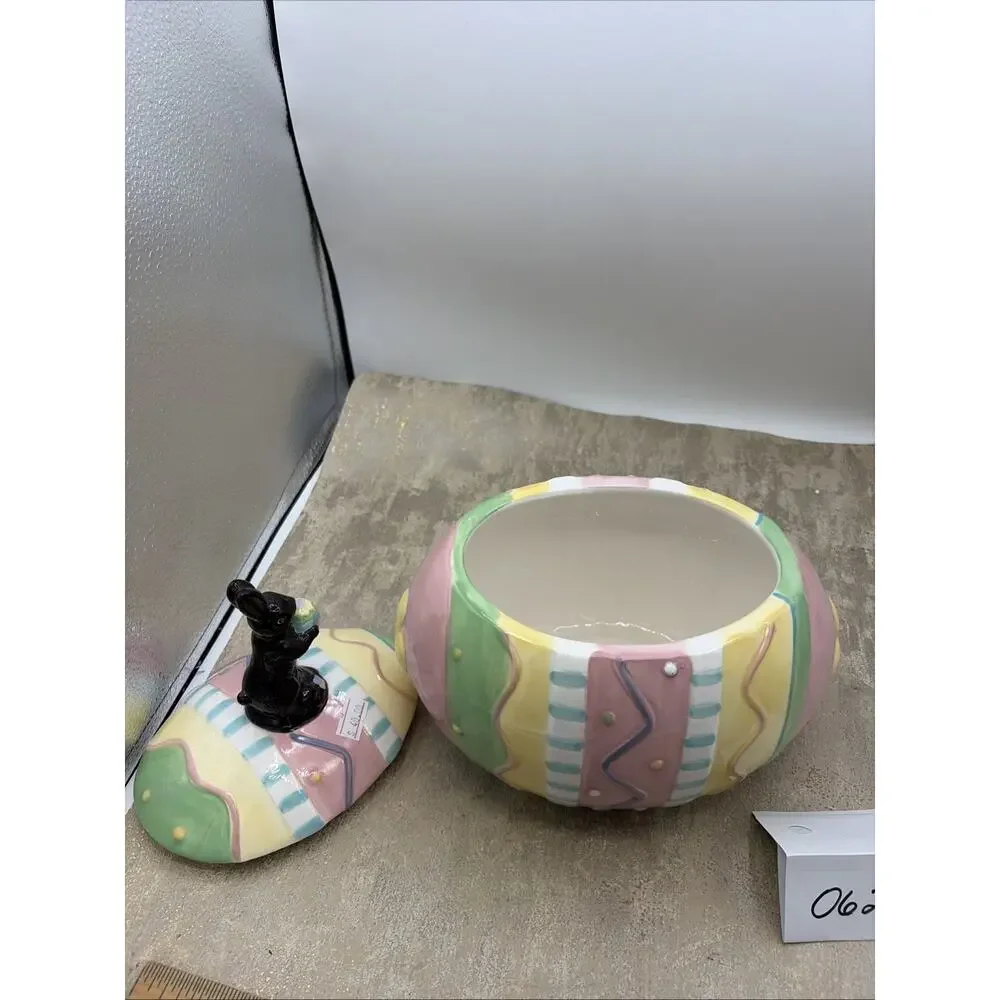 Home Interiors Easter Egg Cookie Jar Pastel Chocolate Bunny on Lid